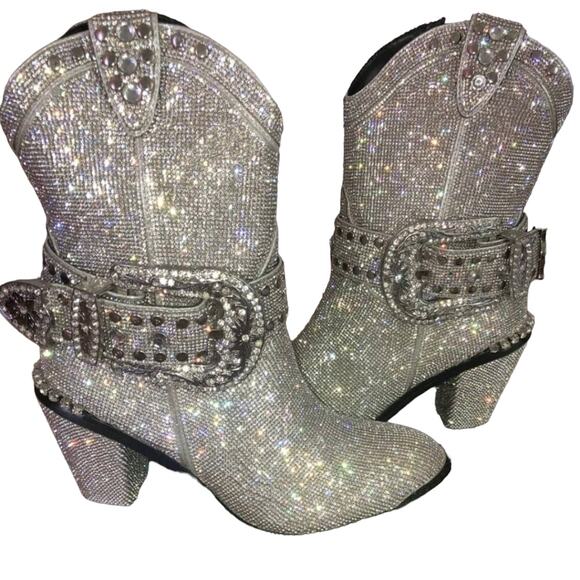 Dolls Kill Icy Sheriff Shine Western Cowboy Rhinestone Boots Size 8 New … - Picture 1 of 7